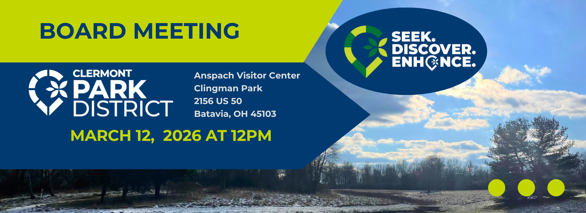 The next board meeting is on March 12th at 12pm.